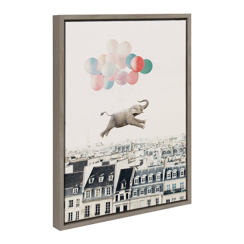 Kate &#38; Laurel All Things Decor 18&#34;x24&#34; Sylvie Happy Elephant in Paris Framed Canvas Wall Art by July Art Prints Gray Zoo Animal City, 3 of 7