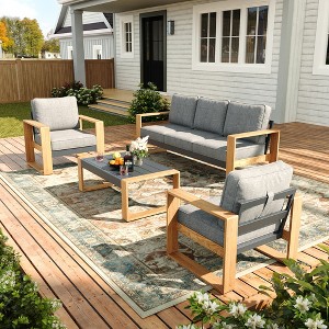LayinSun Aluminum Patio Furniture Set with Coffee Table, Oversized Seat with Hight Back, Outdoor Conversation Sets - 1 of 4