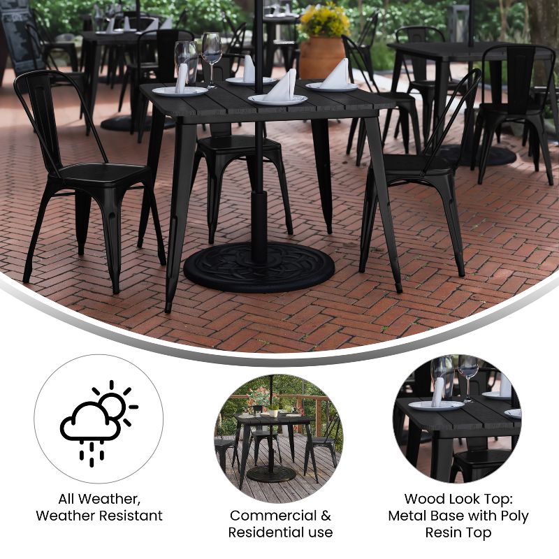 Flash Furniture Declan Commercial Indoor/Outdoor Dining Table with Umbrella Hole, 36" Square All Weather Poly Resin Top and Steel Base, 5 of 11