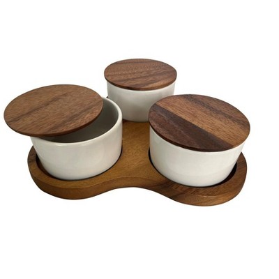 Kalmar Home Acacia & Ceramic Condiment Set