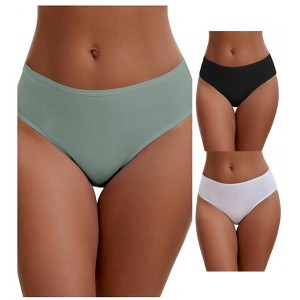 INSPIRE CHIC Plus Size for Women's Cotton Mid-Waisted Briefs Full Coverage Comfortable Underwear 3 Packs - 1 of 4