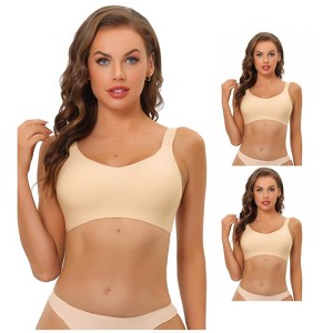 INSPIRE CHIC Women's No Show Smooth Comfort Adjustable Wide Straps Wireless Minimizers Bras 3 Packs - 1 of 4