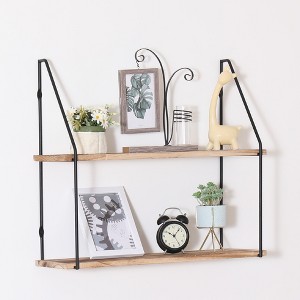 COWLOWN Natural Wood Wall Mounted Floating 2-Tier Shelf with Metal Brackets - 1 of 4