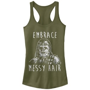 Juniors Womens Star Wars Chewbacca Embrace Messy Hair Racerback Tank Top - 1 of 3
