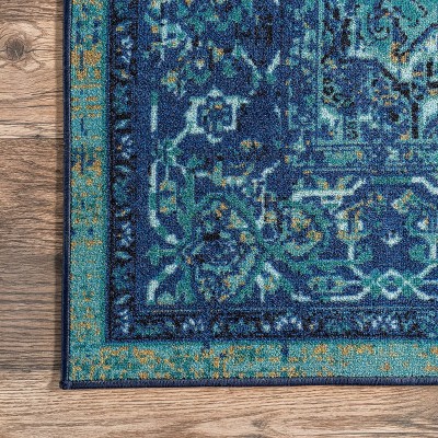 Reversible Blue Synthetic Vintage Persian Area Rug