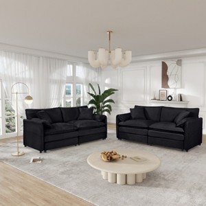 2-Piece Chenille Cloud Loveseat Sofa Set with 4 Pillows - 1 of 4