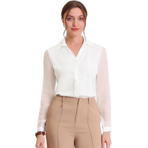 Womens Satin Silk Button-Up Dress Shirt OL Work Ladies Lapel Blouse Tops V