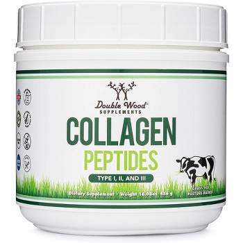 Collagen Peptides - 456 grams, 38 servings by Double Wood Supplements - Grass Fed Bovine Hydrolyzed Collagen Types 1,2,3