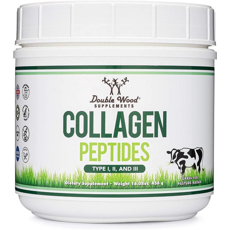 Collagen Peptides - 456 grams, 38 servings by Double Wood Supplements - Grass Fed Bovine Hydrolyzed Collagen Types 1,2,3, 1 of 7