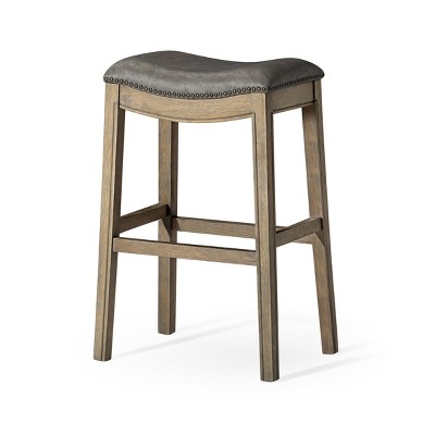 Maven Lane Adrien Rustic Backless Vegan Leather Saddle Seat Bar Height Bar Stool