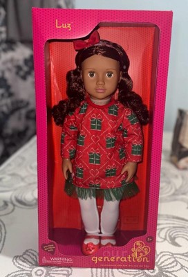 Our Generation Luz 18 Doll With Red & Green Holiday Sweater Dress Outfit :  Target