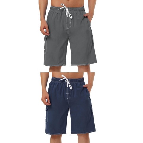 Lars Amadeus Men's Solid Color Elastic Waist Swimming Pool Board Shorts 2 Packs Dark Blue/Gray 30