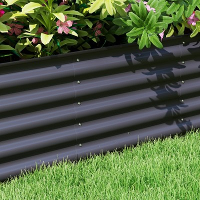 Dark Gray Galvanized Steel Raised Garden Bed Kit with Safety Edging