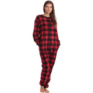 Just Love Womens One Piece Buffalo Plaid Adult Bodysuit Pajamas - 1 of 4