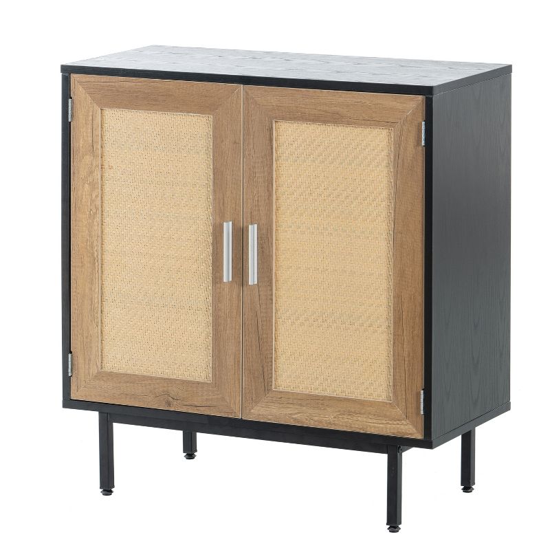 31.5" Rattan 2 Door Cabinet with 1 Fixed Internal Shelf, Buffet Sideboard Storage Cabinet, Black 4M - Modernluxe, 4 of 8