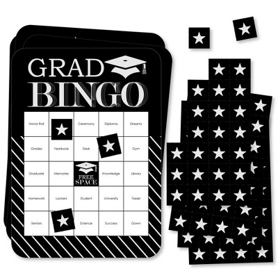 Big Dot of Happiness Graduation Cheers - Bingo Cards and Markers - Graduation Party Shaped Bingo Game - Set of 18