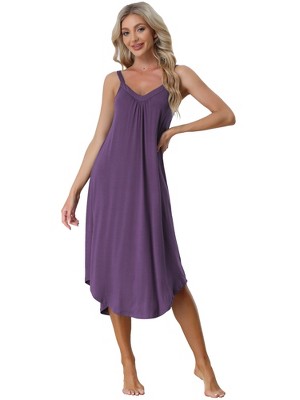 Allegra K Women's V Neck Solid Soft Spaghetti Strap Cami Lounge Nightdress