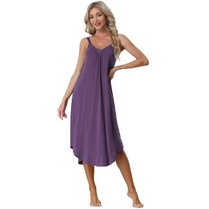 Allegra K Women's V Neck Solid Soft Spaghetti Strap Cami Lounge Nightdress - 1 of 4