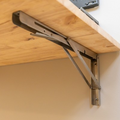Natural Wood Foldable Wall-Mounted Workbench with Stainless Steel Frame