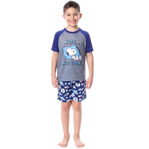 Peanuts Boy's Snoopy Nope Not Today Sleep Pajama Set Short Crewneck Multicolored - 1 of 4