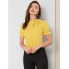 INSPIRE CHIC Women's Bow Tie Neck Solid Color Elastic Cuffs Elegant Office Short Sleeve Blouse - 3 of 4