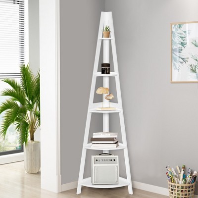 White MDF 5-Tier Corner Ladder Shelf