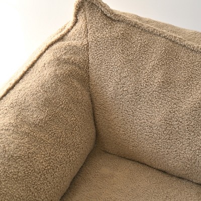 Khaki Teddy Fabric Upholstered Bean Bag Loveseat Sofa