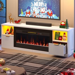 Bestier 70" Fluted Glossy Fireplace TV Stand with 36" Fireplace & LED Light Modern Entertainment Center with Cabinets - 1 of 4