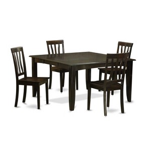 HomeStock 5-Piece Square Cappuccino Finish Solid Wood Top Dining Table with 4 Chairs - 1 of 4