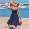 Women's Strapless Navy Smocked Tassel Trim Midi Cover Up Dress - Cupshe - 4 of 4