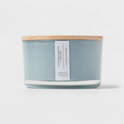 Round Base Glass Candle with Wooden Wick Coconut Water & Orchid Blue - Threshold™ - image 1 of 3