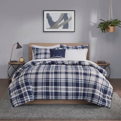 Navy Plaid Reversible Microfiber Queen Bed in a Bag Set