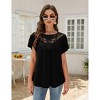 Women's Short Sleeve Lace Trim Blouse Summer Crew Neck Pleated Loose Fit Casual Shirt - 4 of 4