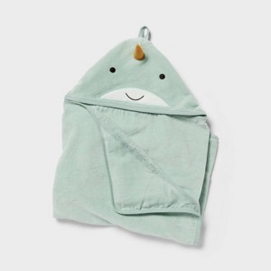 Kids' Narwhal Hooded Towel - Pillowfort™: Ocean Spray Green, Heavyweight Cotton, Terry, OEKO-TEX Certified - 1 of 4