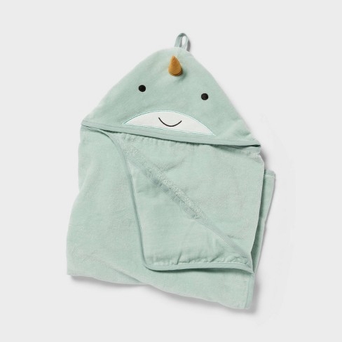 Kids' Narwhal Hooded Towel - Pillowfort™: Ocean Spray Green, Heavyweight Cotton, Terry, OEKO-TEX Certified - image 1 of 4