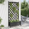 vidaXL Outdoor Planter with Trellis and Wheels - Black Solid Fir Wood, Rectangular Flower Box, Garden, Patio, Terrace, 35.4"x13.8"x73.8" - 3 of 4