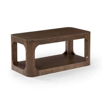 Plank+Beam 40" Modern Rectangular Coffee Table with Shelf, Solid Wood Center Table with Storage, 2 Tier Occasional Table for Living Room