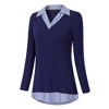 Clearlove Women's Long Sleeve V Neck Contrast Collar Shirt A-line Pleated Office Tunic - 2 of 4