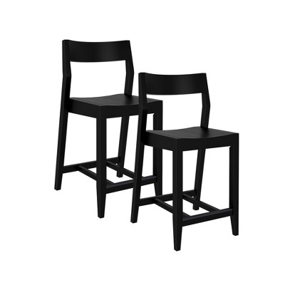 Modern Black Solid Pine Wood Counter Height Dining Chairs, 38 Inch - Set of 2