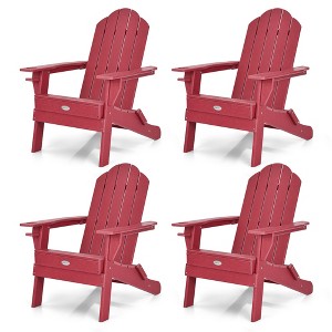 Tangkula 4PCS Patio Folding Adirondack Chair Weather Resistant Cup Holder Yard Red - 1 of 4