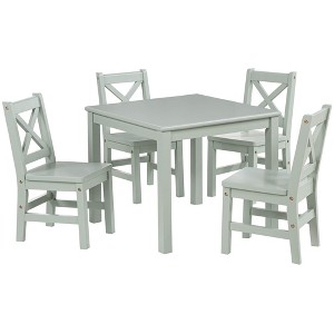 eHemco Solid Hard Wood Kids Table and Chair Set (4 Chairs Included), 5 Piece Set - 1 of 4