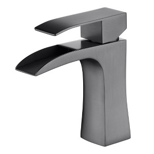 Sumerain Waterfall Bathroom Sink Faucet Deck Mount Sink Faucet SUS304 Stainless Steel, Metallic Gray - 1 of 4