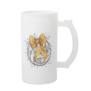 Elanze Designs Freezable Beer Stein Mug With Thumb Grip Handle, 16 Ounce Frosted Glass, Volleyball With Gold Bow - 1 of 1