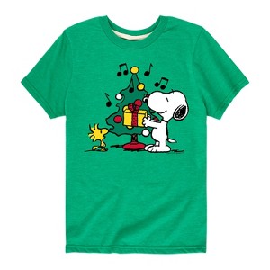 Boys' - Peanuts - Snoopy and Woodstock Christmas Skating Short Sleeve Graphic T-Shirt - 1 of 4
