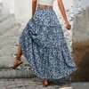 Women's High Waist Floral Tiered Maxi Skirt A-Line Ruffle Swing Beach Dress with Back Drawstring - 4 of 4