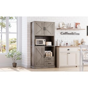 Modern Kitchen Pantry Hutch with Microwave Stand,Tall Bar Cabinet, Adjustable Shelves & Drawers, Large Wood Storage for Dining/Living Room - 1 of 4