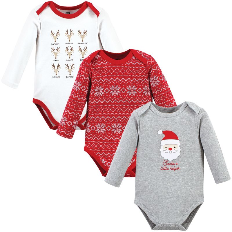 Hudson Baby Unisex Baby Cotton Long-Sleeve Bodysuits, Santa Reindeer, 1 of 6