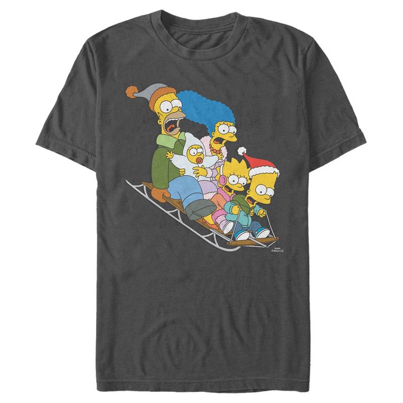 Men's The Simpsons Distressed Family Gone Sledding T-Shirt, 1 of 6