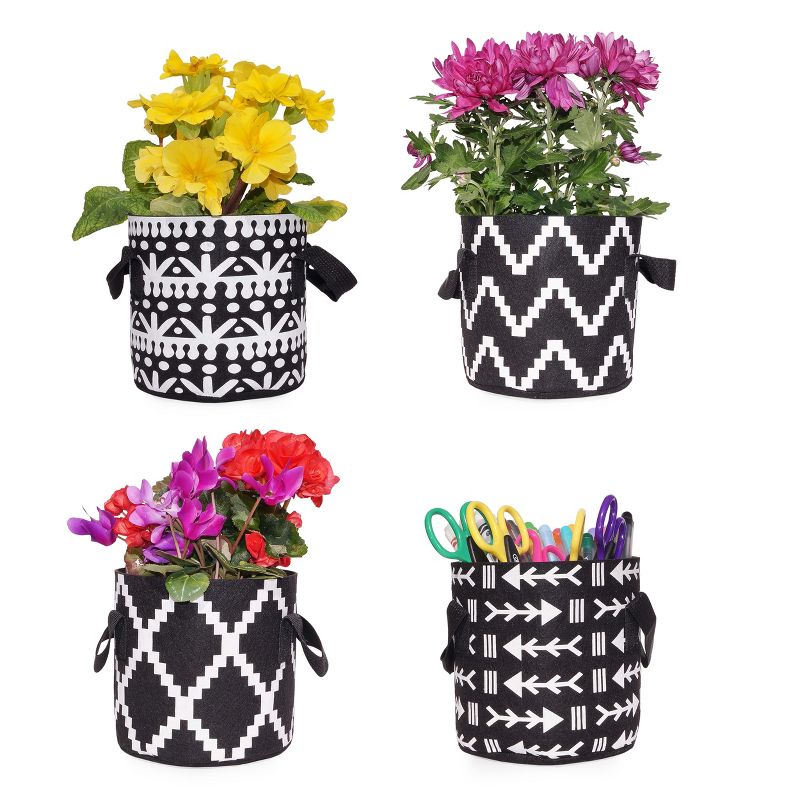 Darware Boho Black and White Grow Bags; 4pc Set Fabric Planter Pots in Geometric Design, 1 of 8