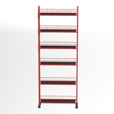 Fontoi Baker's Racks, 6 Tier Storage Cart with Wheels, Slim Slide Out Storage Rack with 6 Baskets for Laundry Kitchen Narrow Space, Red, 6"*61"*22.8"